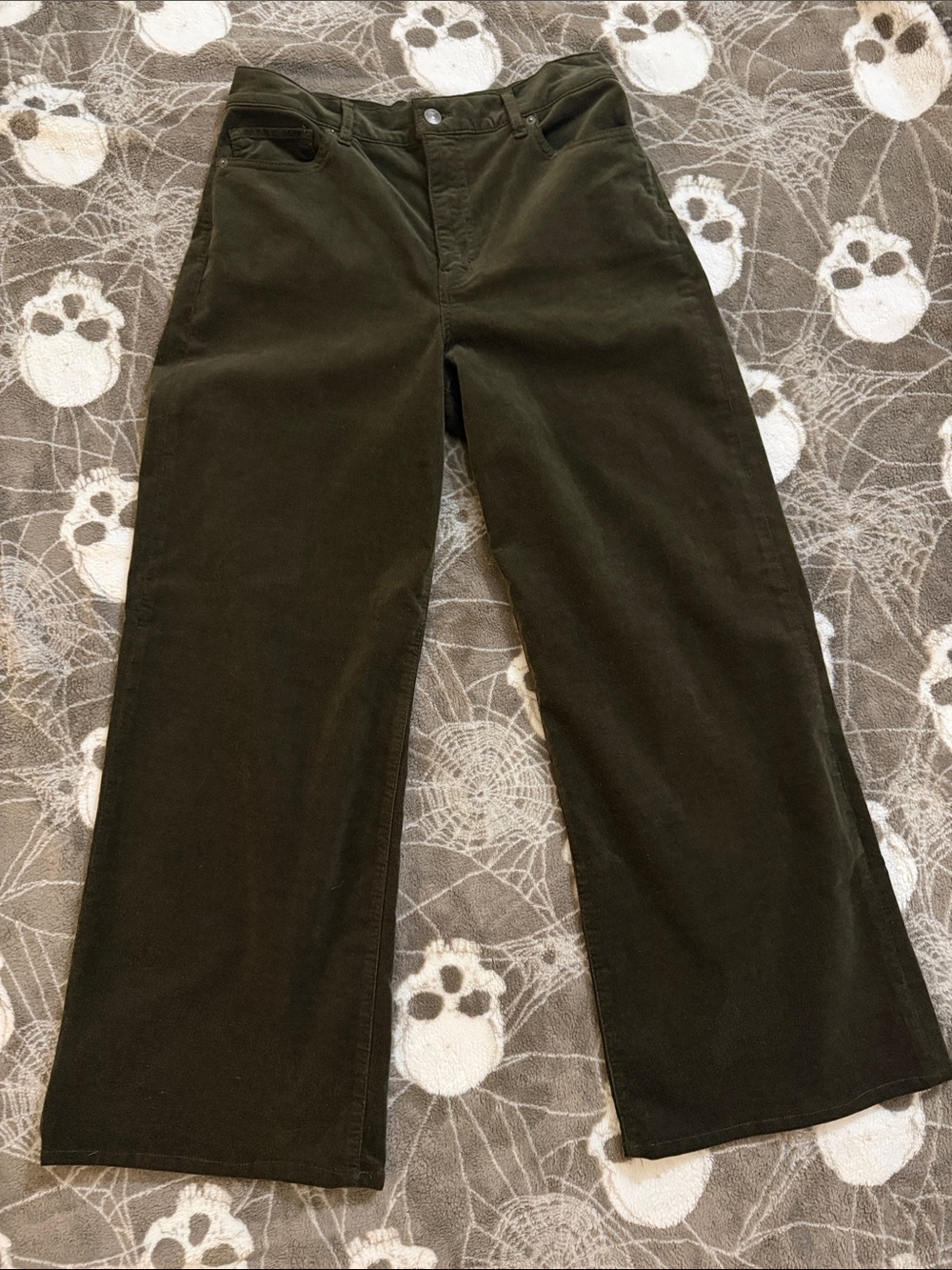 Frame Le Slim Pallazo Olive Green Corduroy Wide-Leg Pants Size 31